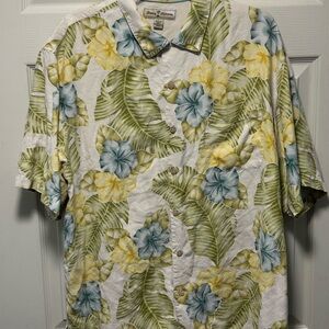 Tommy Bahama Men's Tropical Floral Shirt - White, Green, Yellow, Blue